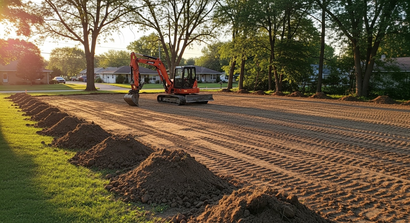 Excavation equipment preparing a residential lot in mid-Michigan