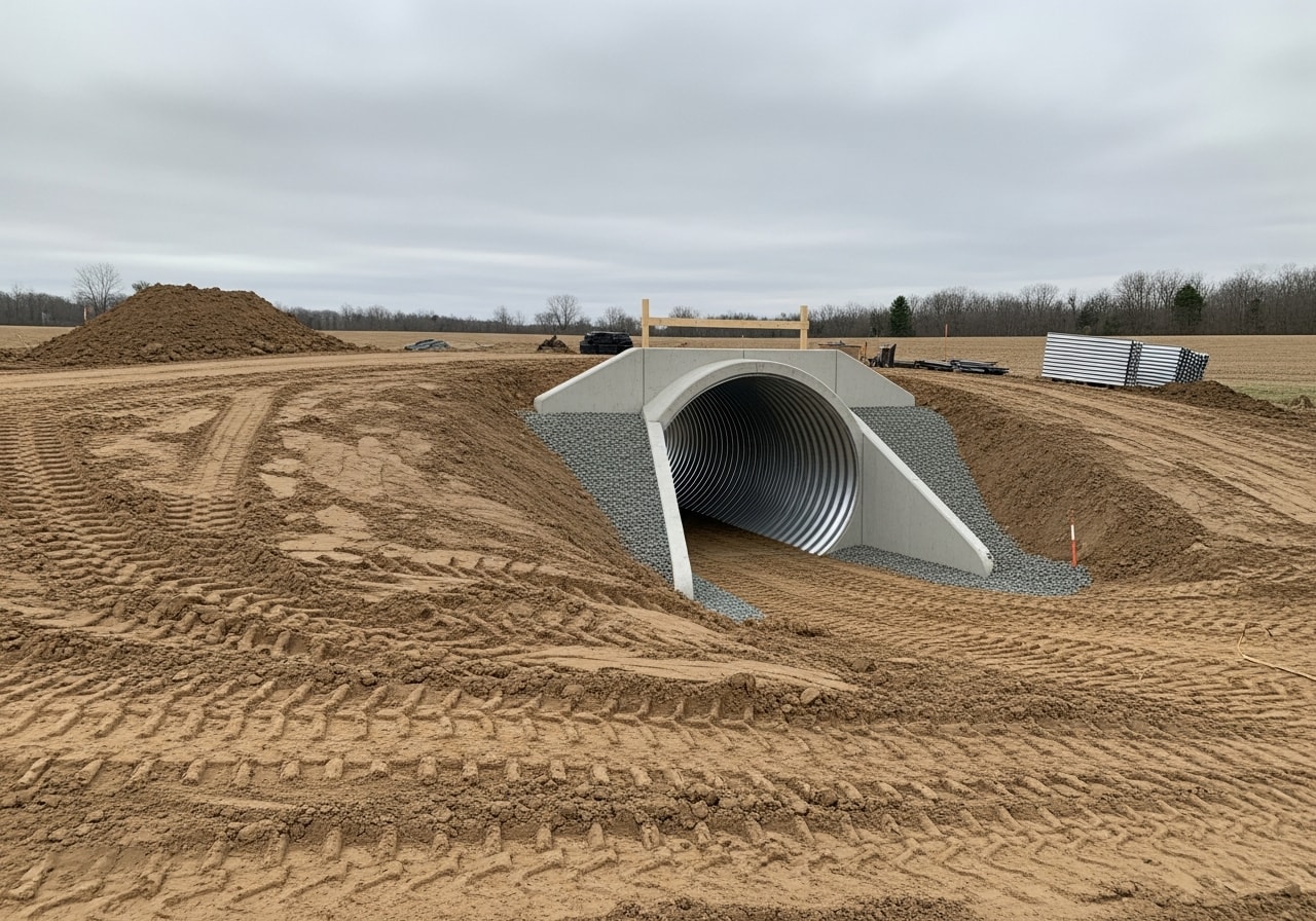 Installed driveway culvert with regraded approach and proper water drainage in Eaton Rapids