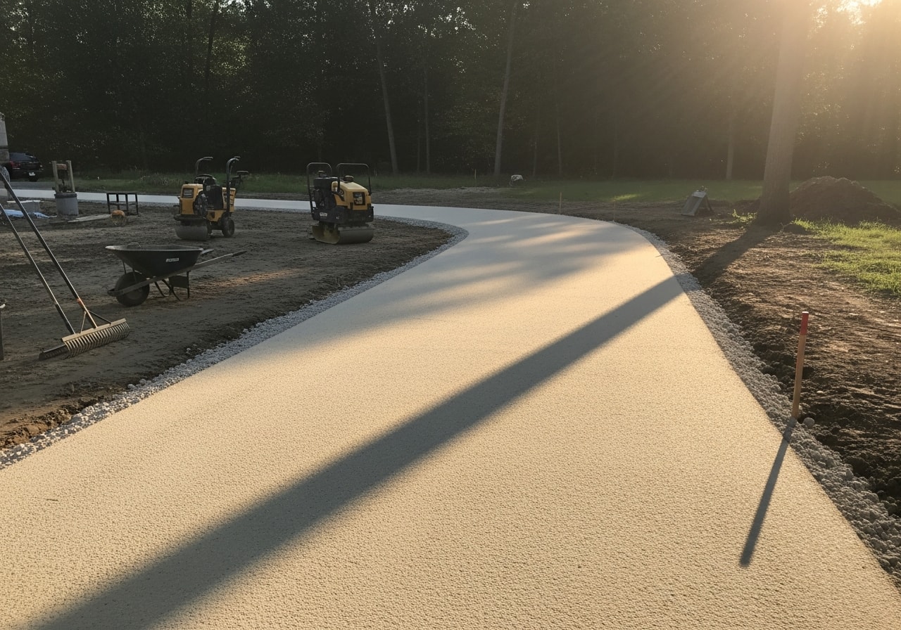 New sand and limestone driveway with proper grading and compaction in Williamston