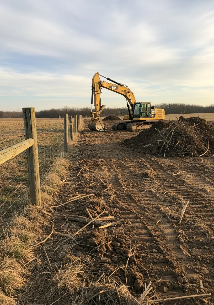 Heavy equipment performing lot clearing and grading work in rural Barry County, Michigan
