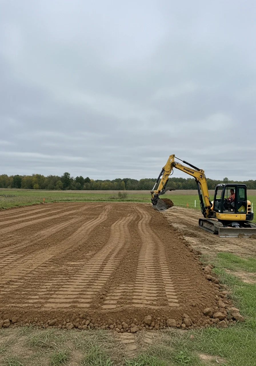 Site preparation equipment grading land for manufactured home placement in Ionia County