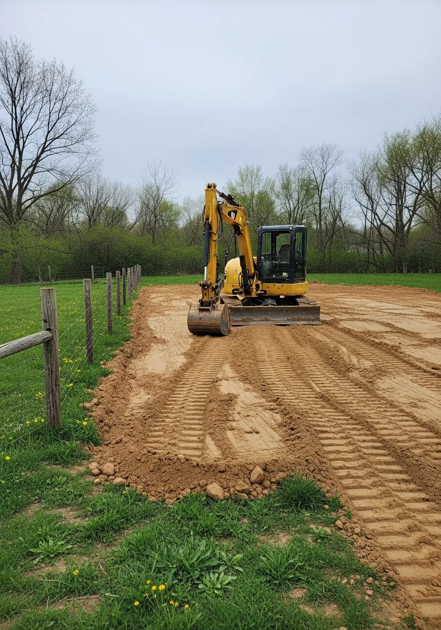 B&D Construction equipment performing site grading and preparation for manufactured home placement